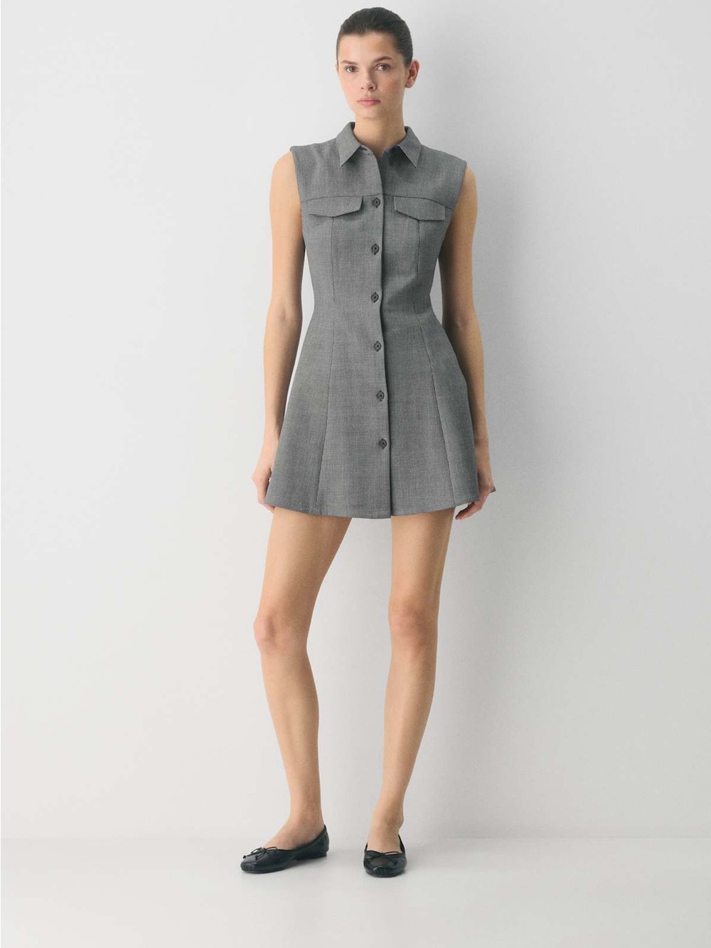 Babaton Gray Sleeveless Button-Front Mini Dress